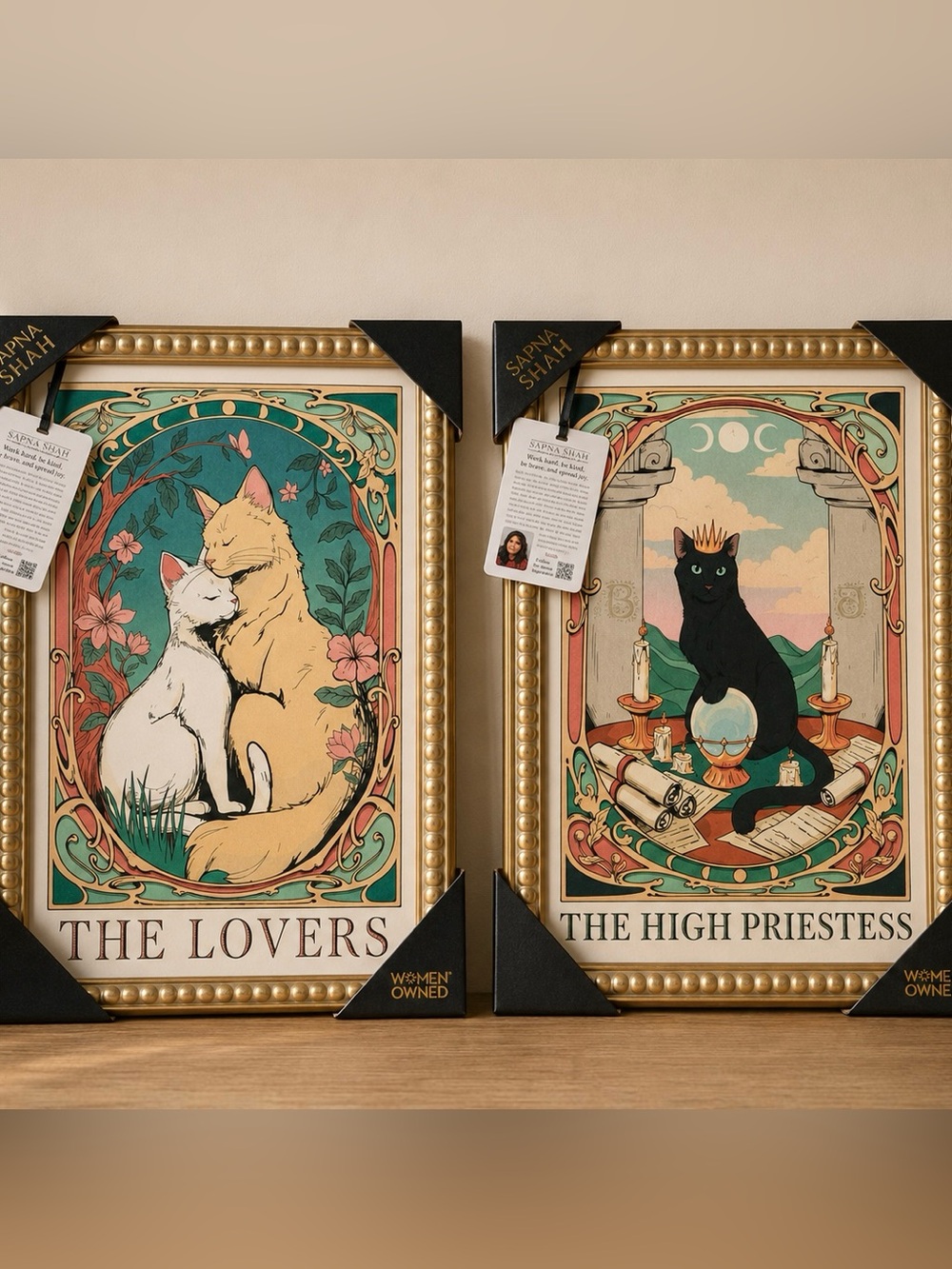 Sapna Shah Set of 2 Framed Tarot Art Prints The High Priestess The Lovers Viral